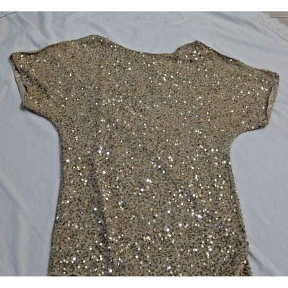 Aidan Mattox Dress Women 4 gold Beaded Sequin Mini Embellished Cold Shoulder - Picture 10 of 16